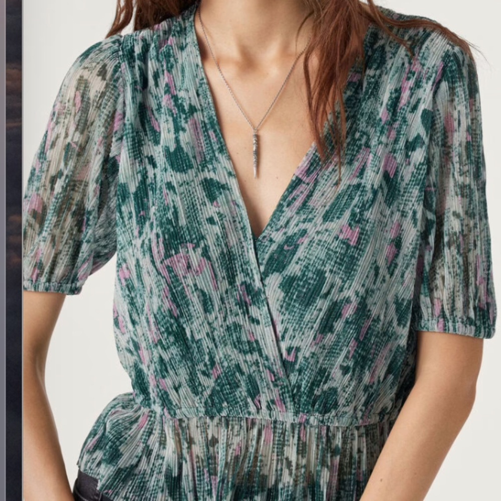 ba&sh Volpy Green with Metallic thread wrap top
